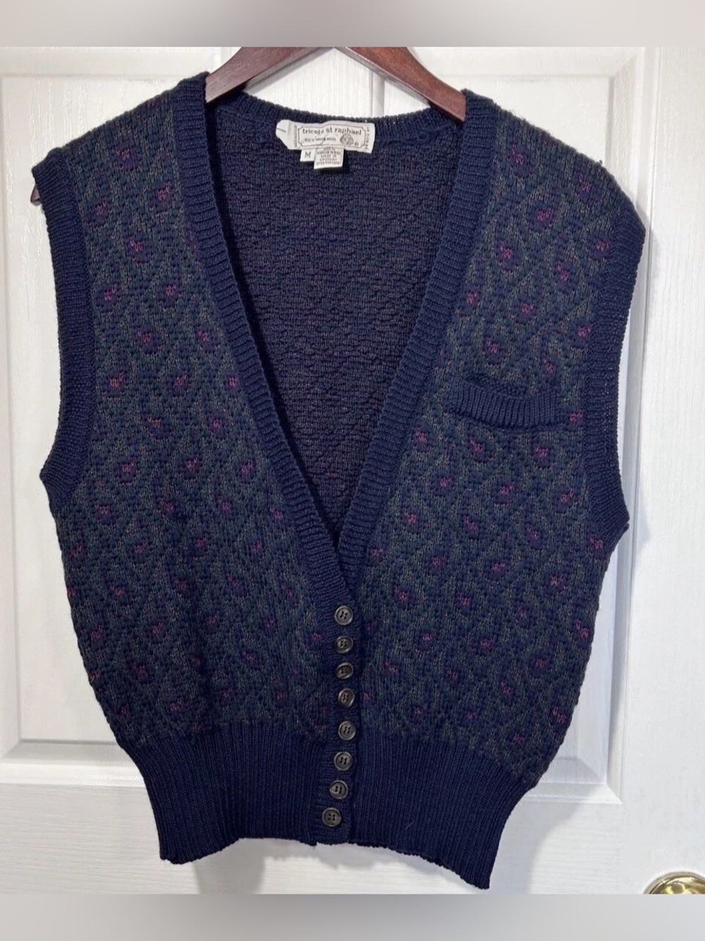 Paisley Tricots St Raphael Mens M Virgin Wool Sweater Vest Cardigan VTG